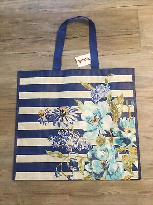 #ad NEW TJ Maxx Large Shopping Tote Bag Floral On Stripes Reusable EcoFriendly