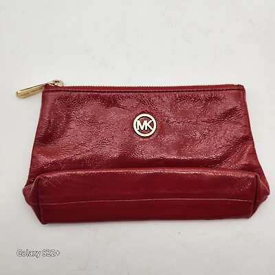 #ad Michael Kors Cosmetic Makeup Bag Clutch Red AP 1506 Logo Design MK