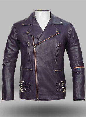 #ad Vintage Purple Leather Jacket Genuine Leather For Men#x27;s Biker Style Sheepskin