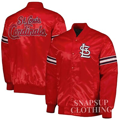 #ad MLB Men#x27;s St. Louis Cardinals Red Satin Full Snap Lettermen Varsity Jacket