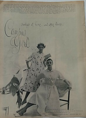 #ad 1956 women#x27;s Campus Girl quilted robe Jean Patchett vintage fashion ad