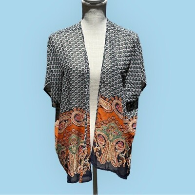 #ad 🌻Bobeau Semi Sheer Paisley Open Front Kimono Size Medium
