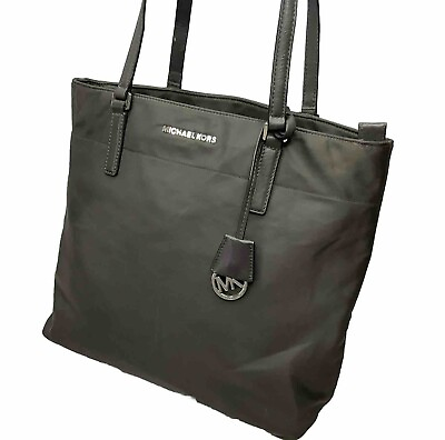 #ad Michael Kors Morgan Tote Handbag Nylon Leather Trims Carryall Purse MK Shoulder