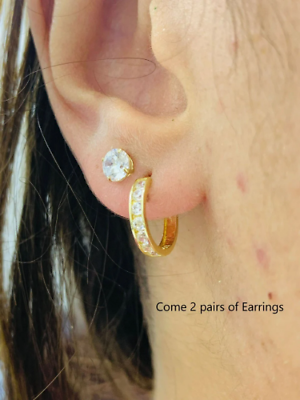 #ad Stud Huggies Hoop Earrings Yellow Solid Gold 10K 2 Pair Earrings Womens Aretes