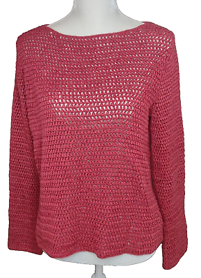 #ad Vintage M Red Lauren Ralph Lauren Exclusive Hand Knit Linen Sweater Boat Neck