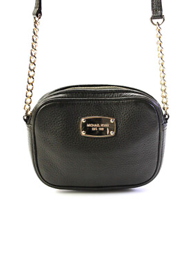#ad Michael Kors Womens Leather Pebbled Top Zip Square Crossbody Handbag Black Small