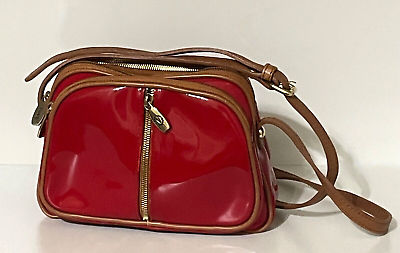 #ad #ad VALENTINA Red Patent Leather Crossbody PURSE ITALY 5 Pocket Organizer Bag