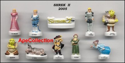 #ad Shrek Part 2 Rare Set 10 Mini Figure Porcelain Collection Feves