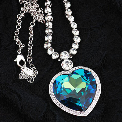#ad Titanic Love Heart of the Ocean Rose Blue rock crystal Women Necklace