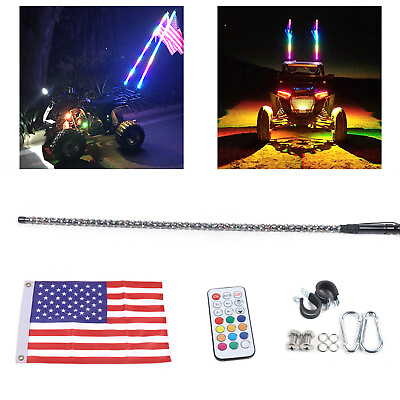#ad 4ft Spiral RGB LED Whip Light Off road Polaris Antenna Remote for UTV ATV Buggy