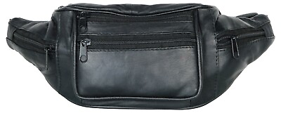 #ad Black Genuine Leather Fanny Pack Waist Bag Hip Belt Travel Purse FREE SHIPPING
