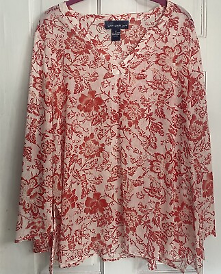 #ad Susan Graver Sheet Floral Long Sleeve Tunic Blouse Very Pretty