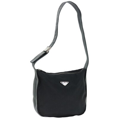 #ad PRADA Shoulder Bag Nylon Leather Black Auth 68336