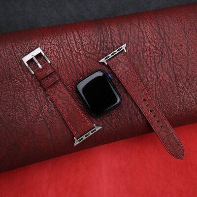 #ad Burgundy Alran Fat Nat Leather Apple Watch Band 38mm 40mm 41mm 42mm 44mm 45mm