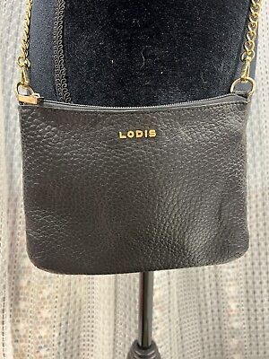 #ad Lodis Handbag Black Pebble Leather Chain Strap Purse Shoulder Bag 7 x 9