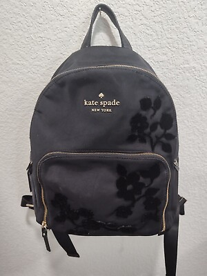 #ad Kate Spade Watson Lane Hartley Velvet Floral Black Nylon Backpack Bag w COA