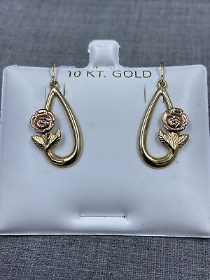 #ad JJT Designer Flower Teardrop 10k Yellow amp; Rose Gold Dangle Earrings 0.8 Gr