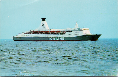 #ad Tor Line Ship Tor Britannia near Felixstowe UK c1978 Postcard G90
