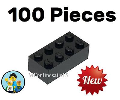 #ad 100x NEW LEGO 2x4 Black Bricks Piece # 3001 BULK large bricks