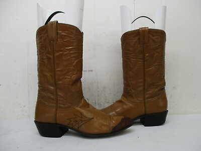 #ad Tony Lama Vintage Cognac Leather Cap Toe Cowboy Boots Size 7 A Style L1639