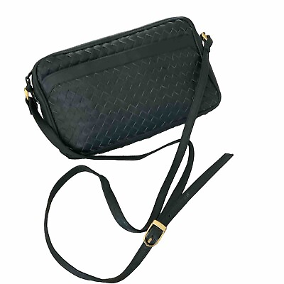 #ad Woven Leather Crossbody Handbag Dark Green Adjustable Shoulder Bag Purse Zip