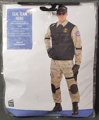 #ad Seal Team Hero Adult Halloween Costume 4 Pieces Waist 32 Inch Shirt 23 Inch New
