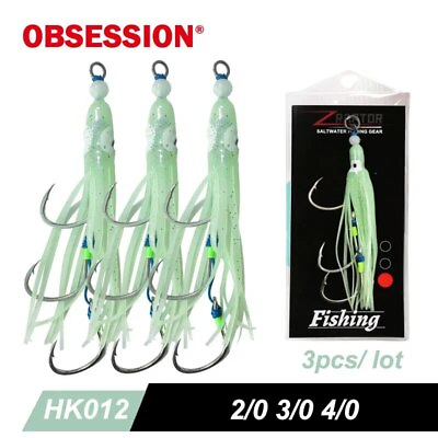 #ad 3Bags Triple Assist Octopus Hook Trolling Jigging Fishing Hooks Glow Double