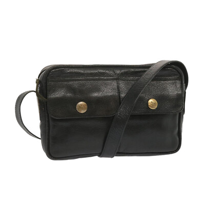 #ad CELINE Shoulder Bag Leather Black Auth 68125