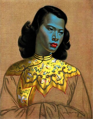 #ad Vladimir Tretchikoff Green Lady Chinese Girl Mid Century Modern Classic Print