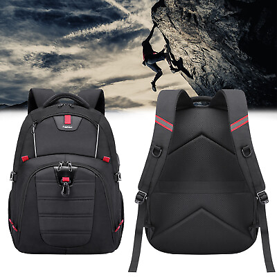 #ad Men Anti Theft Backpack Rucksack Laptop Travel Outdoor Shoulder Bag USB Charging