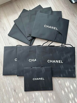 #ad Set of 9 Authentic CHANEL Matte Black Shopping Paper Gift tote Bags Bulk sale