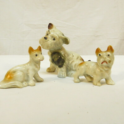 #ad Vintage Scotty Terrier Bull Dog Collie Cream Lot of 3 Figurines Ceramic Japan