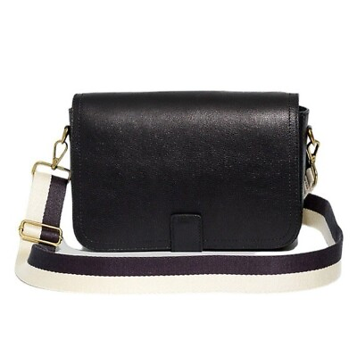 #ad Madewell Black Leather The Transport Flap Shoulder Bag 2 Straps Minimalist NEW
