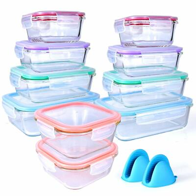 #ad 20 Piece Glass Food Storage Airtight amp; Leakproof Containers Set Snap Lock Lids