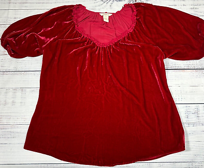 #ad Sundance Womens Short Sleeve Rayon Silk Blend Velvet Top Siz Large Red Pullover