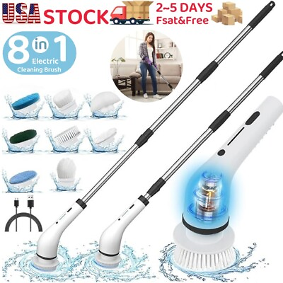 #ad 8 Heads Electric Spin Scrubber Cordless Bath Tub Power Scrubber Cleaning Brush