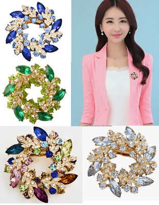 #ad Gold Rhinestone Crystal Wreath Flower Wedding Bridal Bouquet Brooch Pin Gift