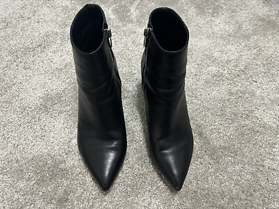 #ad Mark Fisher Retire Booties Black Leather Pointed Toe Sz 7.5 Womens Heel
