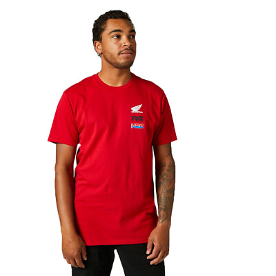 #ad Fox Racing Mens Flame Red Honda Wing Premium Tee T Shirt Short Sleeve Crew Neck