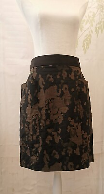 #ad Closet Ladies Skirt Size 14 Short Black Floral Pockets Zip Cotton Metallic