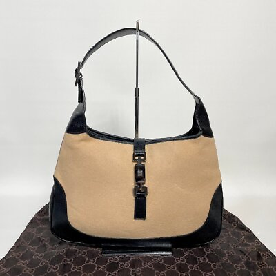 #ad GUCCI Handbag Suede Leather Bicolor Black Beige Jackie with Storage Bag