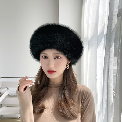 #ad Fashion Women#x27;s Furry Winter Faux Fox Fur Brim Faux Fur Hat Berets Warm Cap