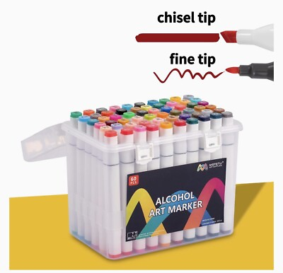 #ad 60 Colors Artist Markers Fine amp; Chisel Dual Tips Permanent Alcohol Art Marker