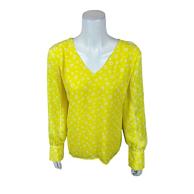 #ad J Jason Wu Women#x27;s Long Sleeves V Neck Blouse with Lace Trim Lemon Large Size
