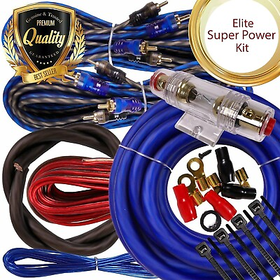 #ad Complete 4 Channels 2000W 4 Gauge Amplifier Installation Wiring Kit Amp PK1 Blue