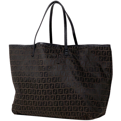 Fendi Zucchino Pattern Tote Bag Handbag Shoulder Canvas Dark Brown Black 8Bh005
