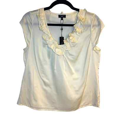 #ad Talbots Shirt Womens 10 Petite NWT Silk Blend Cream Cap Sleeve Floral Neckline