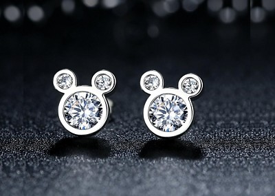 #ad Disney Mickey Mouse Silver Pave Cubic Zirconia Stud Earrings