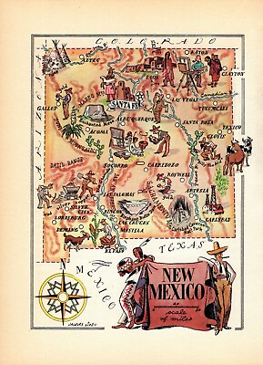 #ad 1940s Animated New Mexico Picture Map Vintage State Map of New Mexico 135