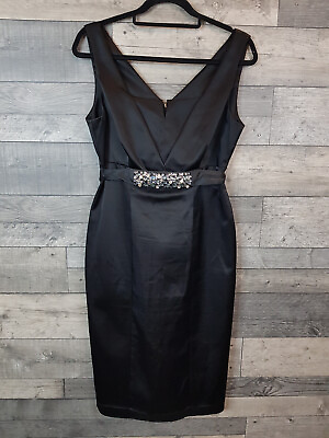 #ad Laura Ashley Satin Pencil Dress UK 14 Black Embellished Cocktail Occassion